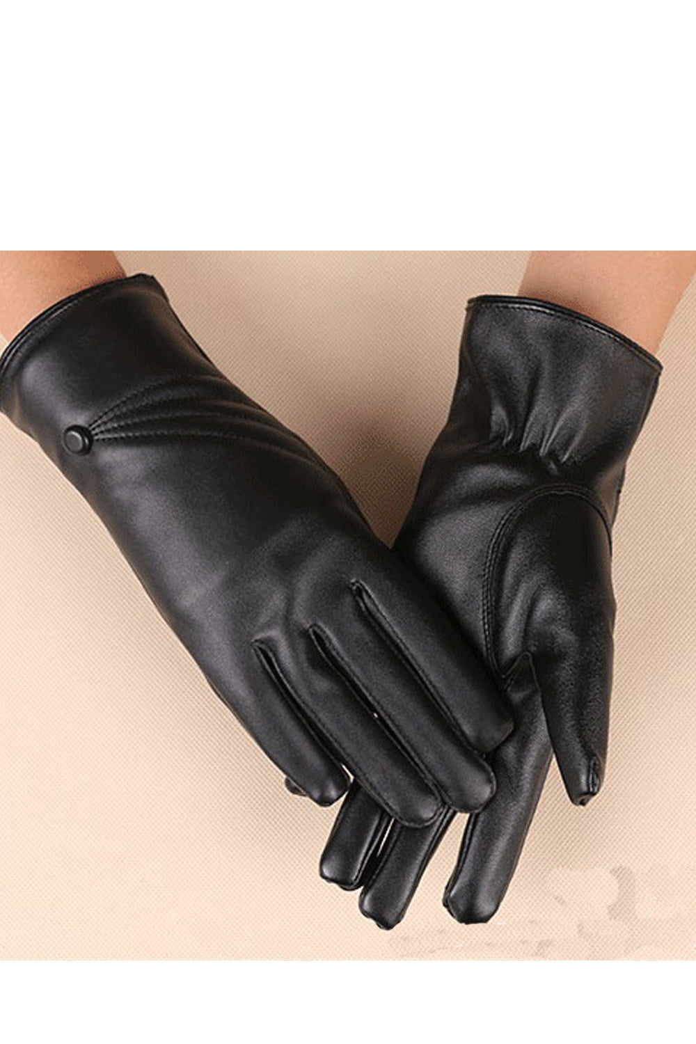 Women Pretty Solid Colored Warm Stylish PU Gloves
