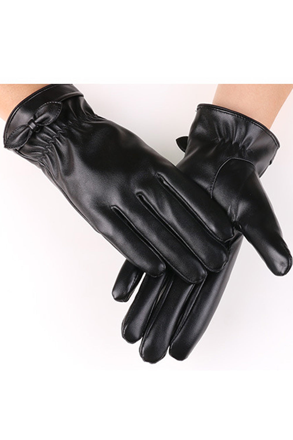 Women Thick Solid Pattern Winter Season PU Gloves