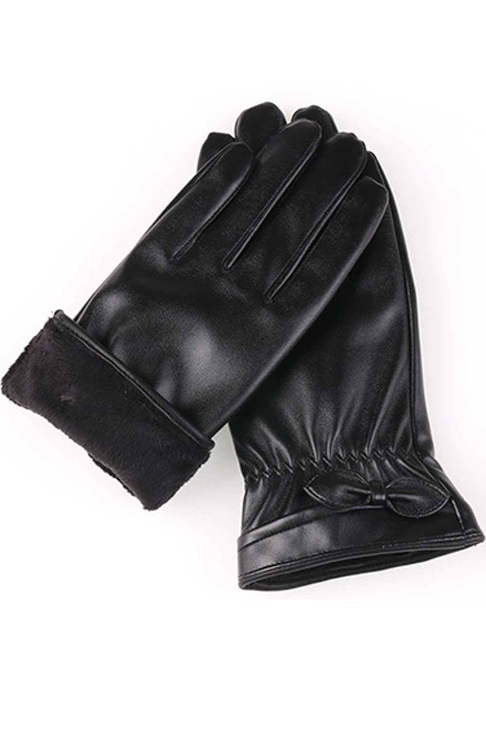 Women Thick Solid Pattern Winter Season PU Gloves