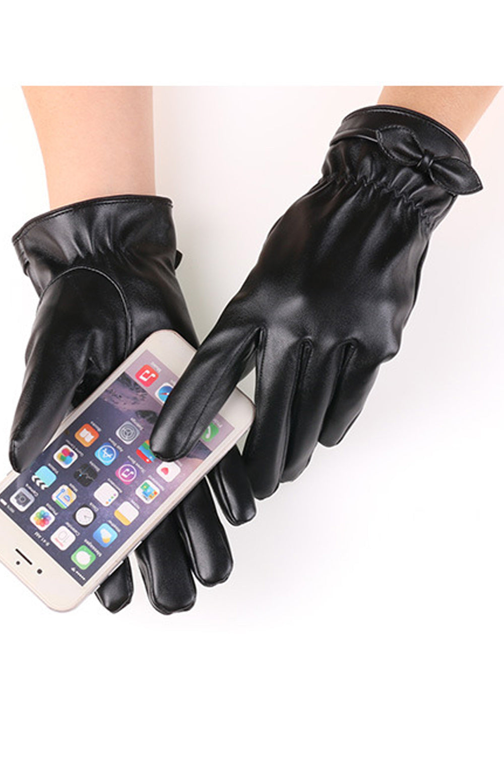 Women Thick Solid Pattern Winter Season PU Gloves