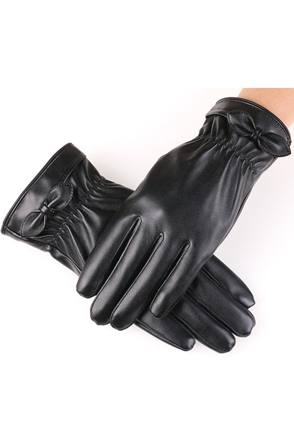 Women Thick Solid Pattern Winter Season PU Gloves
