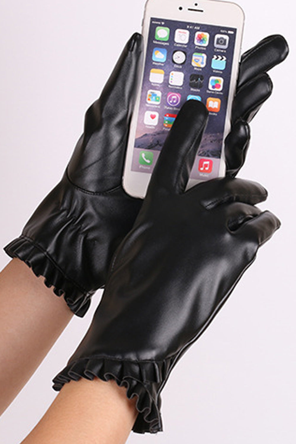 Women Warm Comfortable Lovely Solid Colored PU Gloves