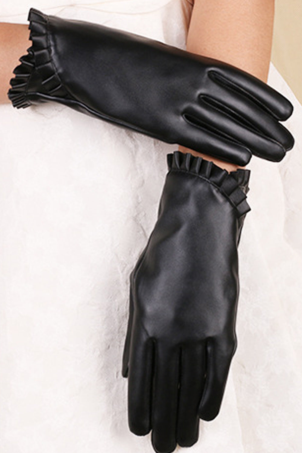 Women Warm Comfortable Lovely Solid Colored PU Gloves