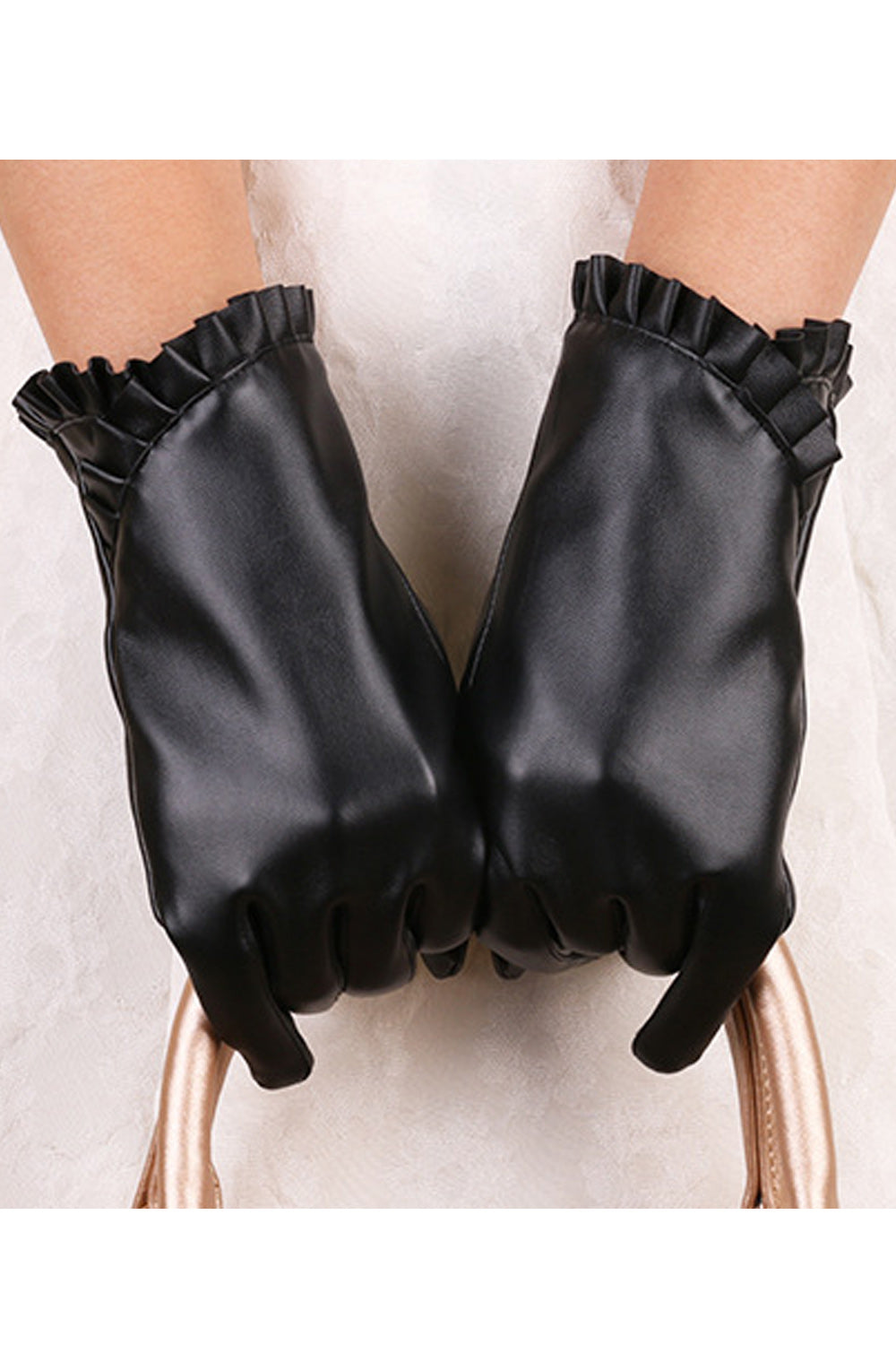 Women Warm Comfortable Lovely Solid Colored PU Gloves