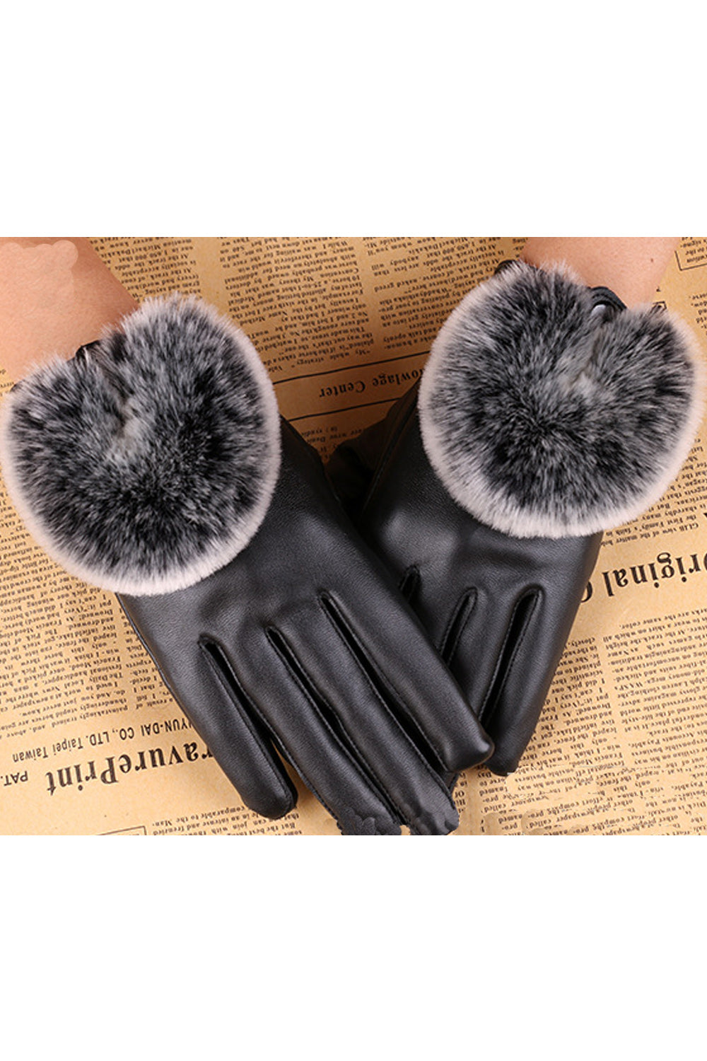 Women Soft Hair Ball Decorated Stylish Cozy PU Gloves