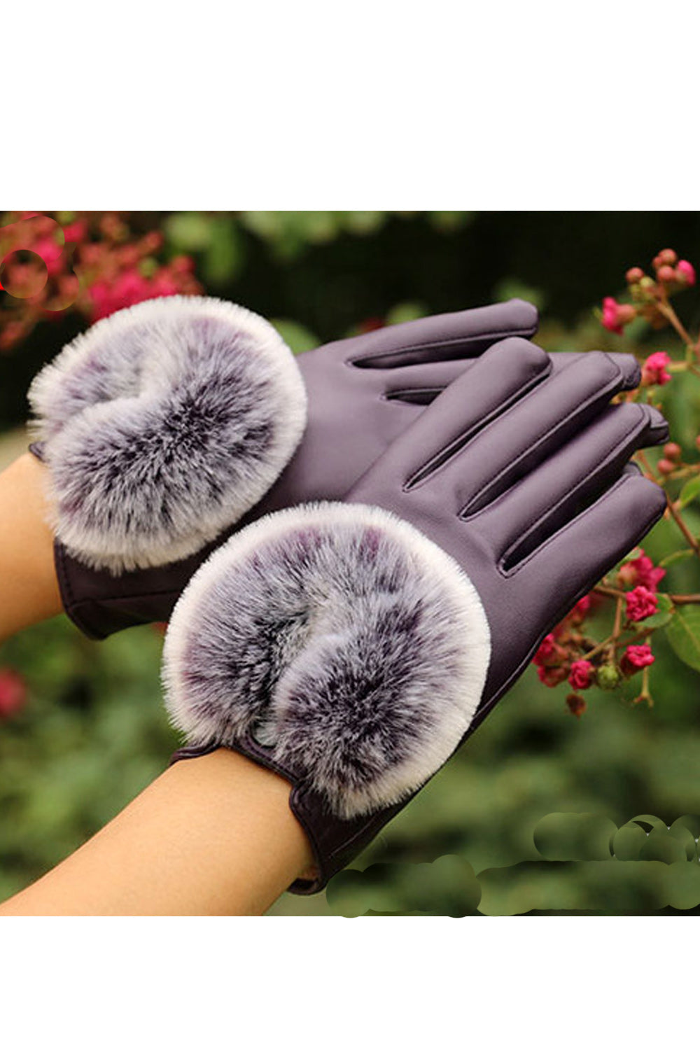 Women Soft Hair Ball Decorated Stylish Cozy PU Gloves