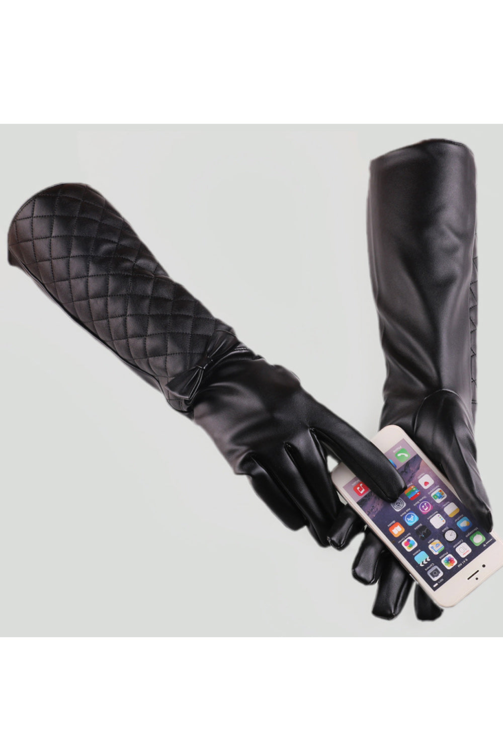 Women Long Length Warm Winter Fashionable PU Gloves