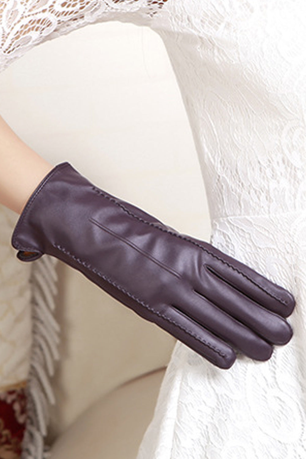 Women Pretty Solid Colored Thick Comfortable Casual PU Gloves