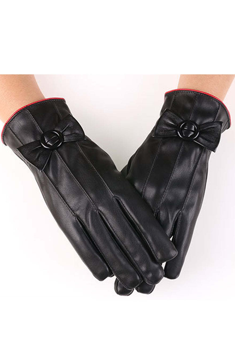 Women Decent Style Warm Casual Winter PU Leather Gloves