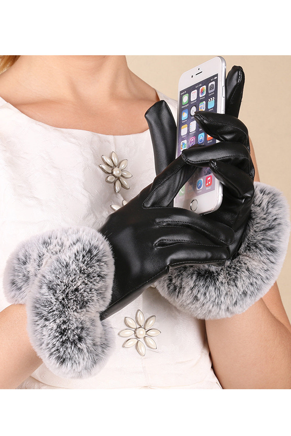 Women Pretty Solid Colored Warm Lovely PU Leather Gloves