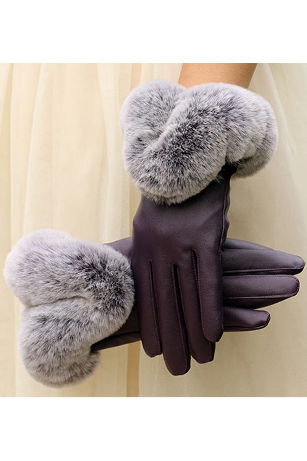 Women Pretty Solid Colored Warm Lovely PU Leather Gloves
