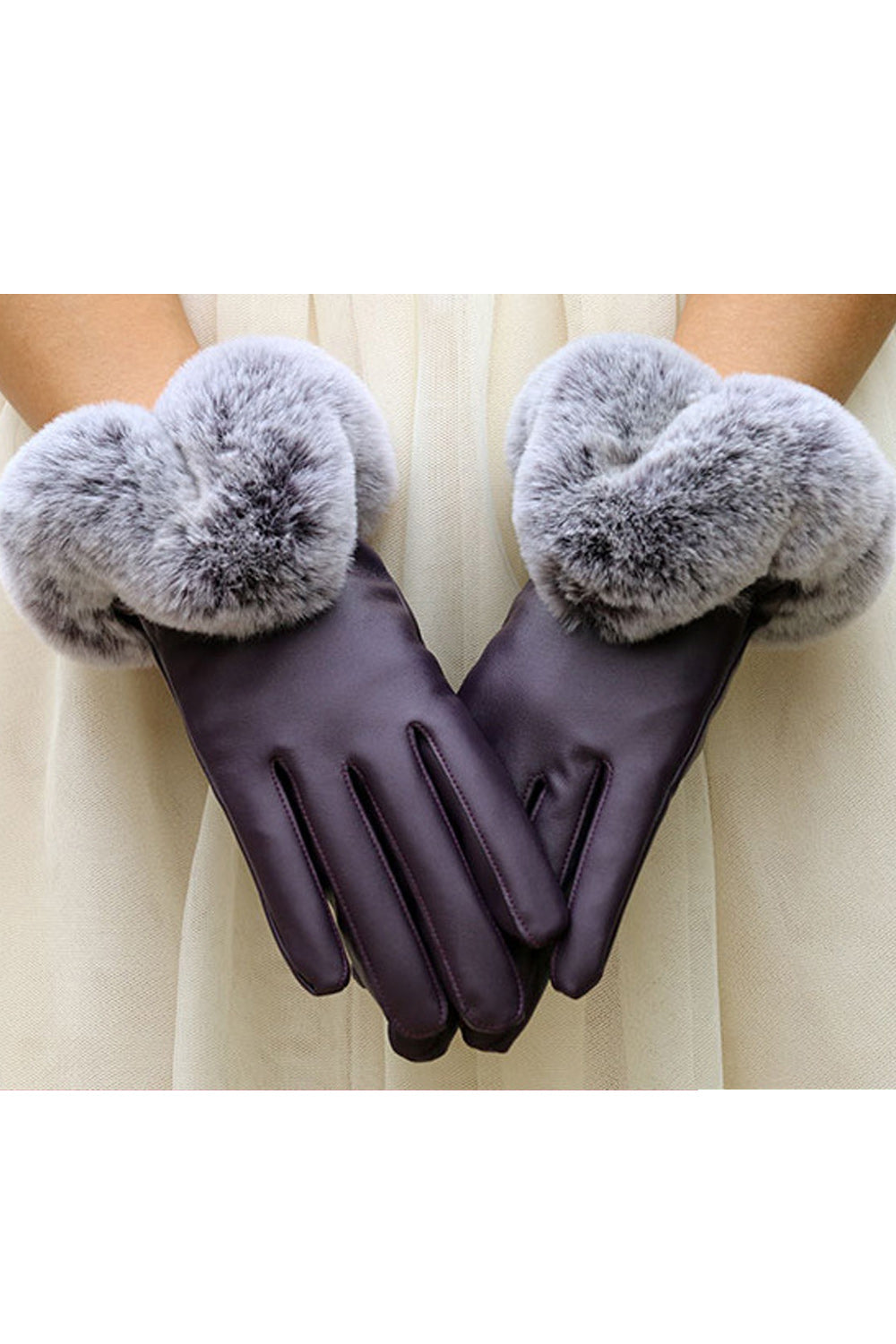 Women Pretty Solid Colored Warm Lovely PU Leather Gloves