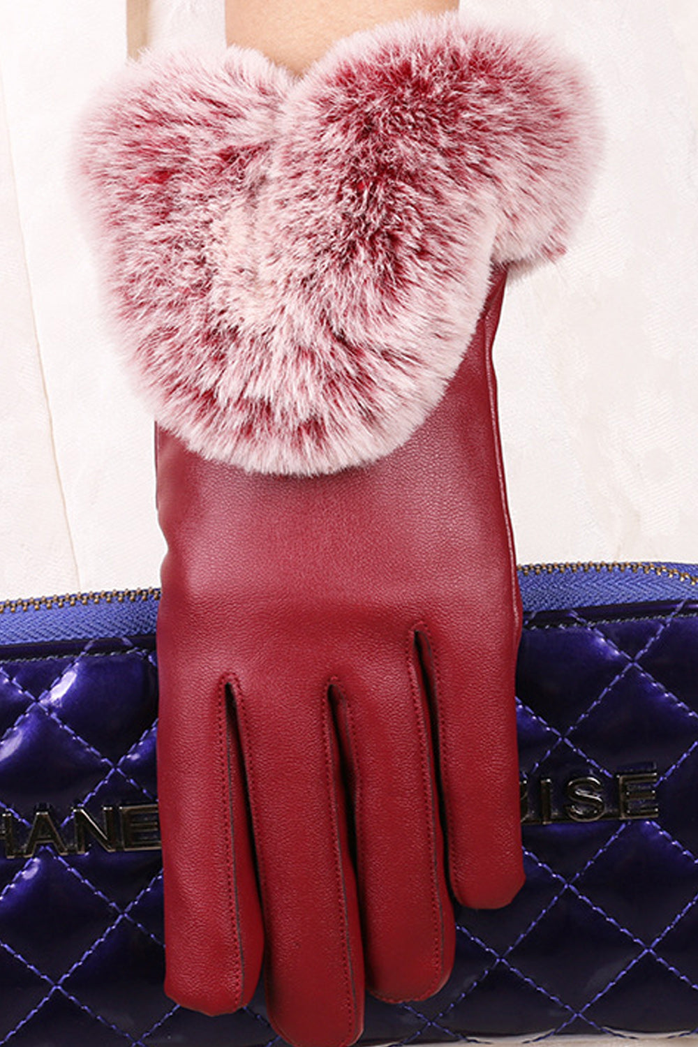 Women Pretty Solid Colored Warm Lovely PU Leather Gloves