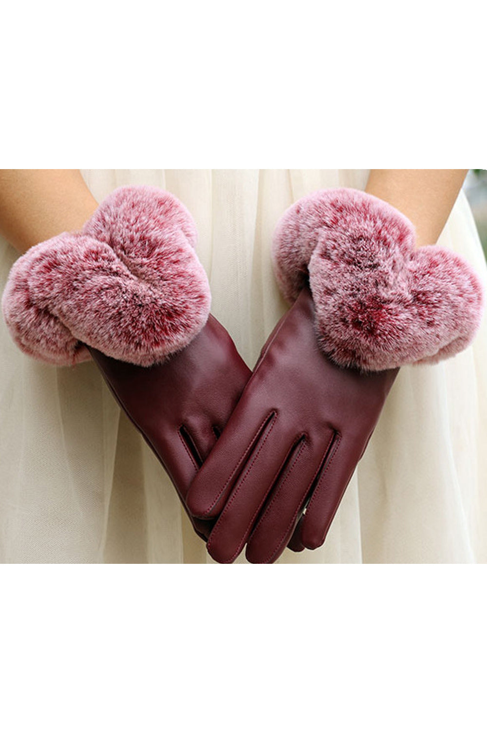Women Pretty Solid Colored Warm Lovely PU Leather Gloves
