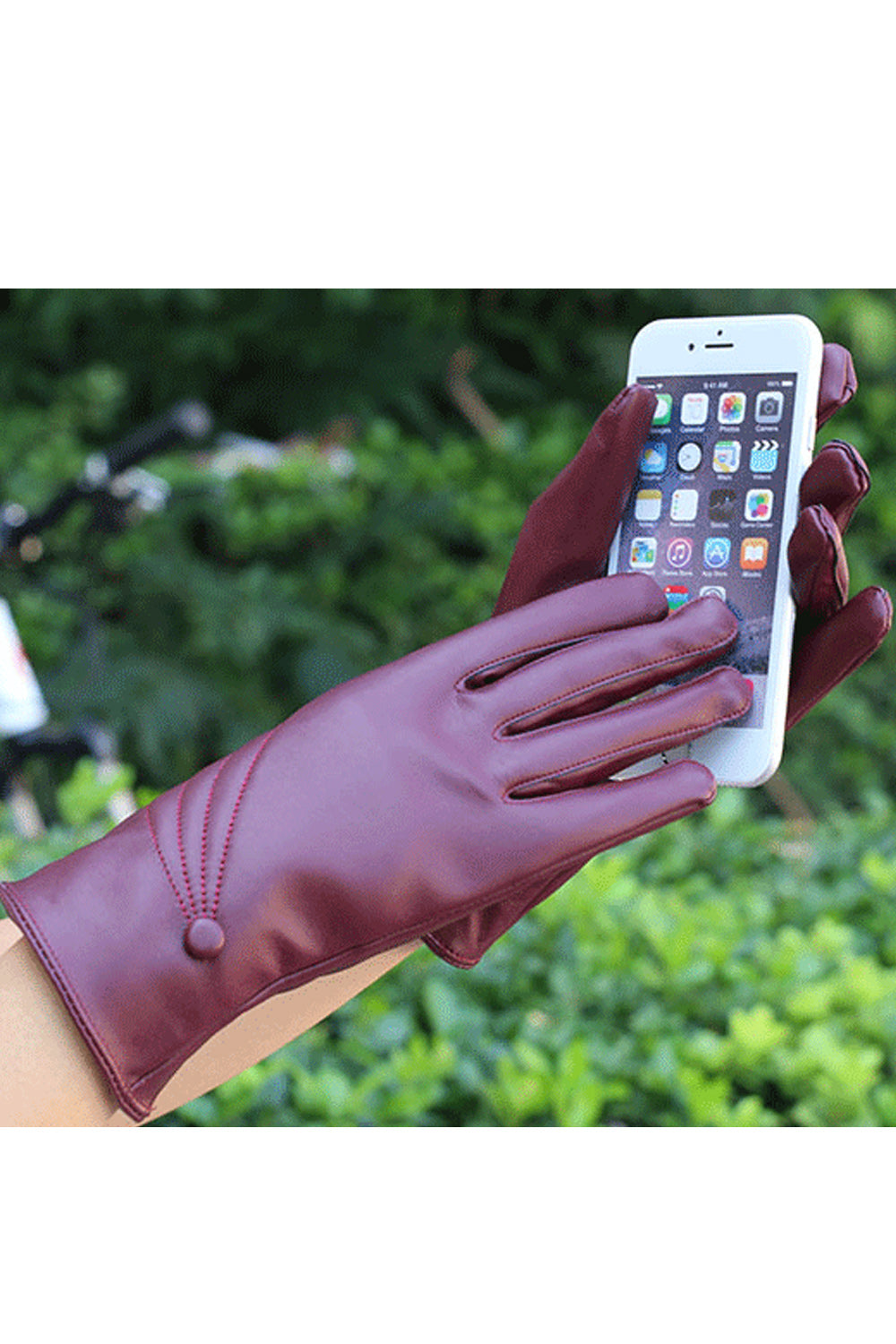 Women Classic Solid Colored Warm Fashionable PU Leather Gloves