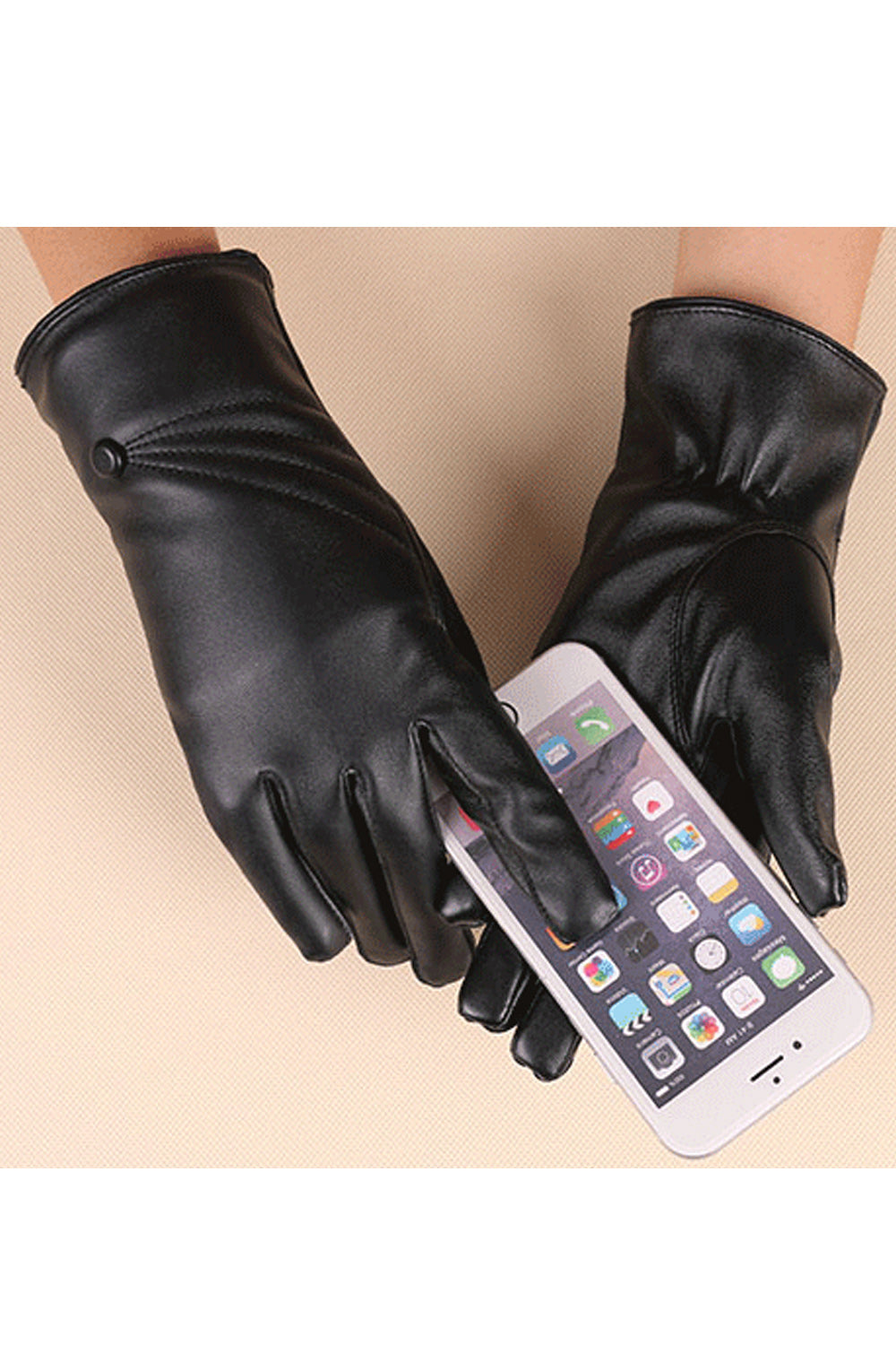 Women Classic Solid Colored Warm Fashionable PU Leather Gloves