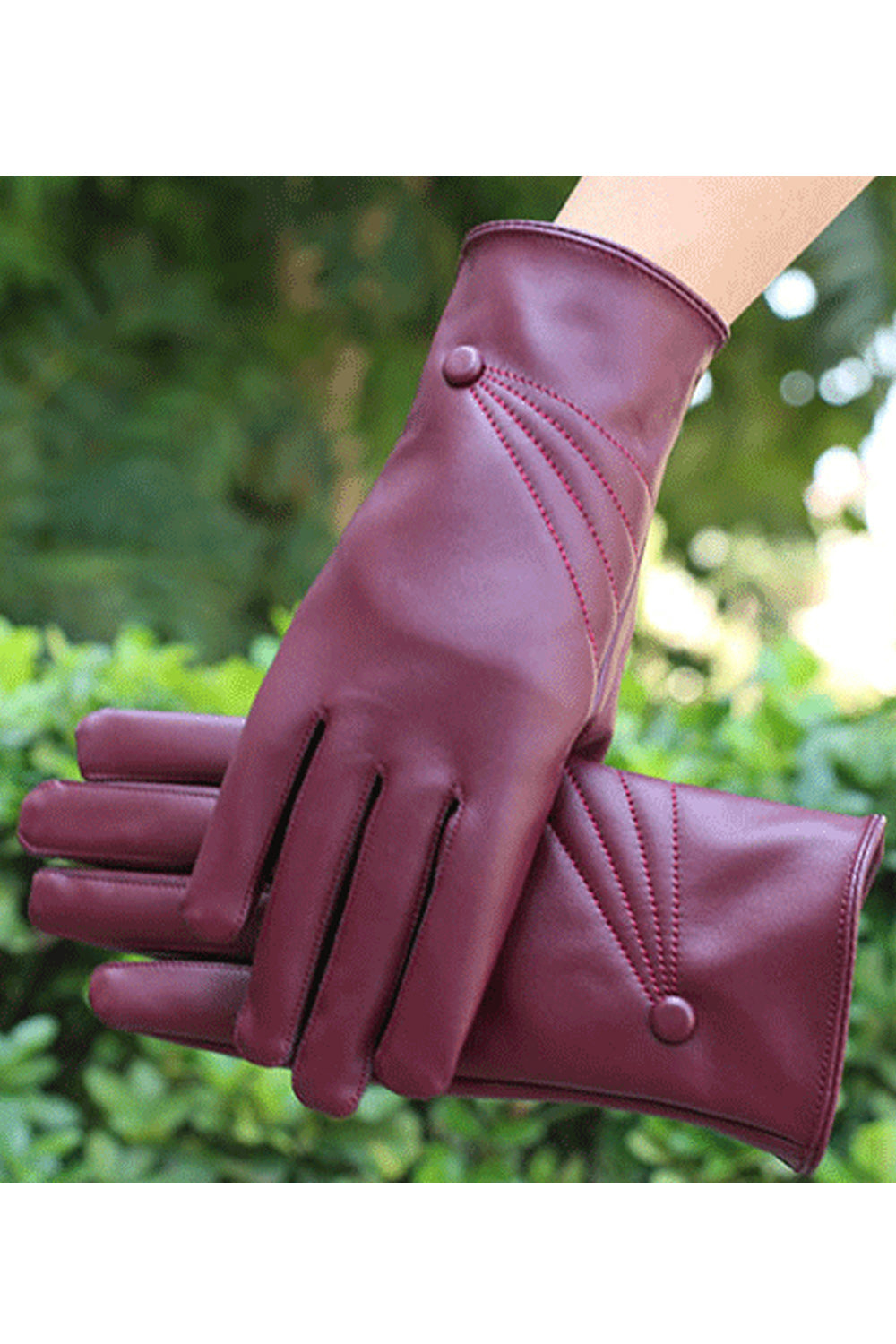 Women Classic Solid Colored Warm Fashionable PU Leather Gloves