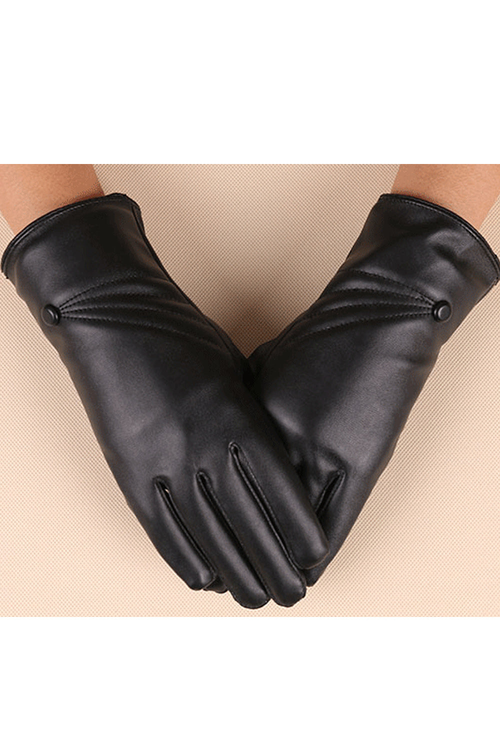 Women Classic Solid Colored Warm Fashionable PU Leather Gloves