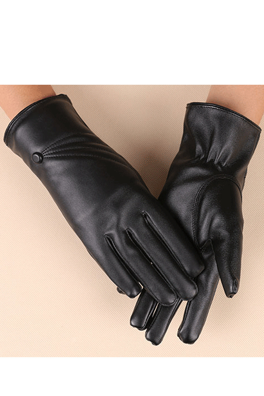 Women Classic Solid Colored Warm Fashionable PU Leather Gloves