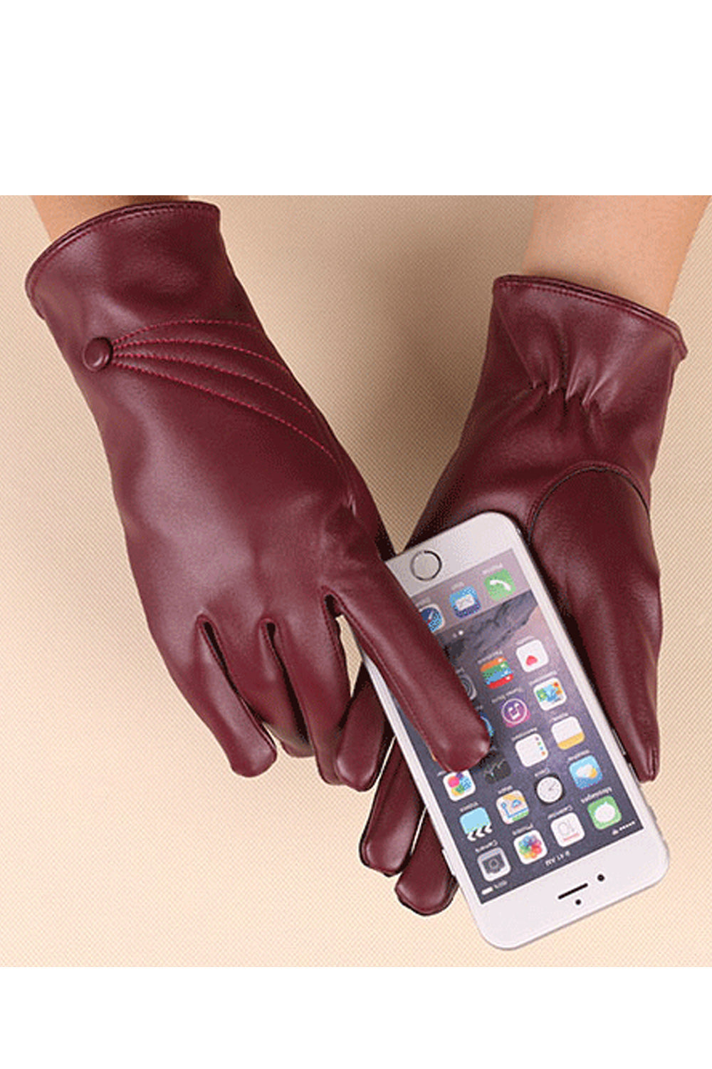 Women Classic Solid Colored Warm Fashionable PU Leather Gloves