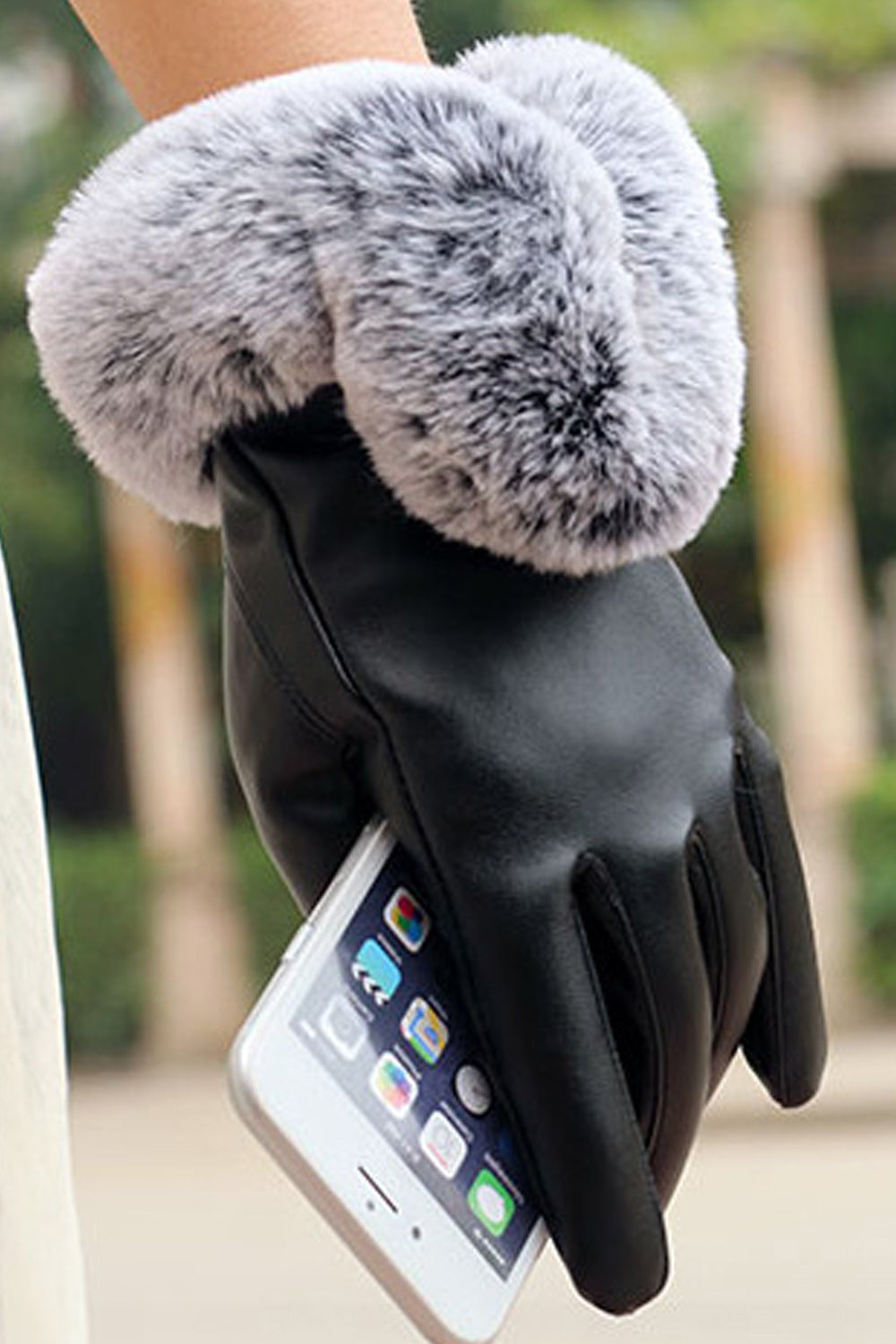 Women Magnificent Styled Solid Colored Cozy PU Leather Gloves