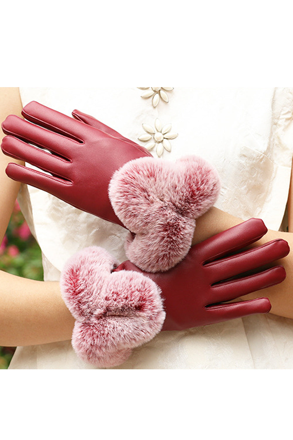 Women Magnificent Styled Solid Colored Cozy PU Leather Gloves
