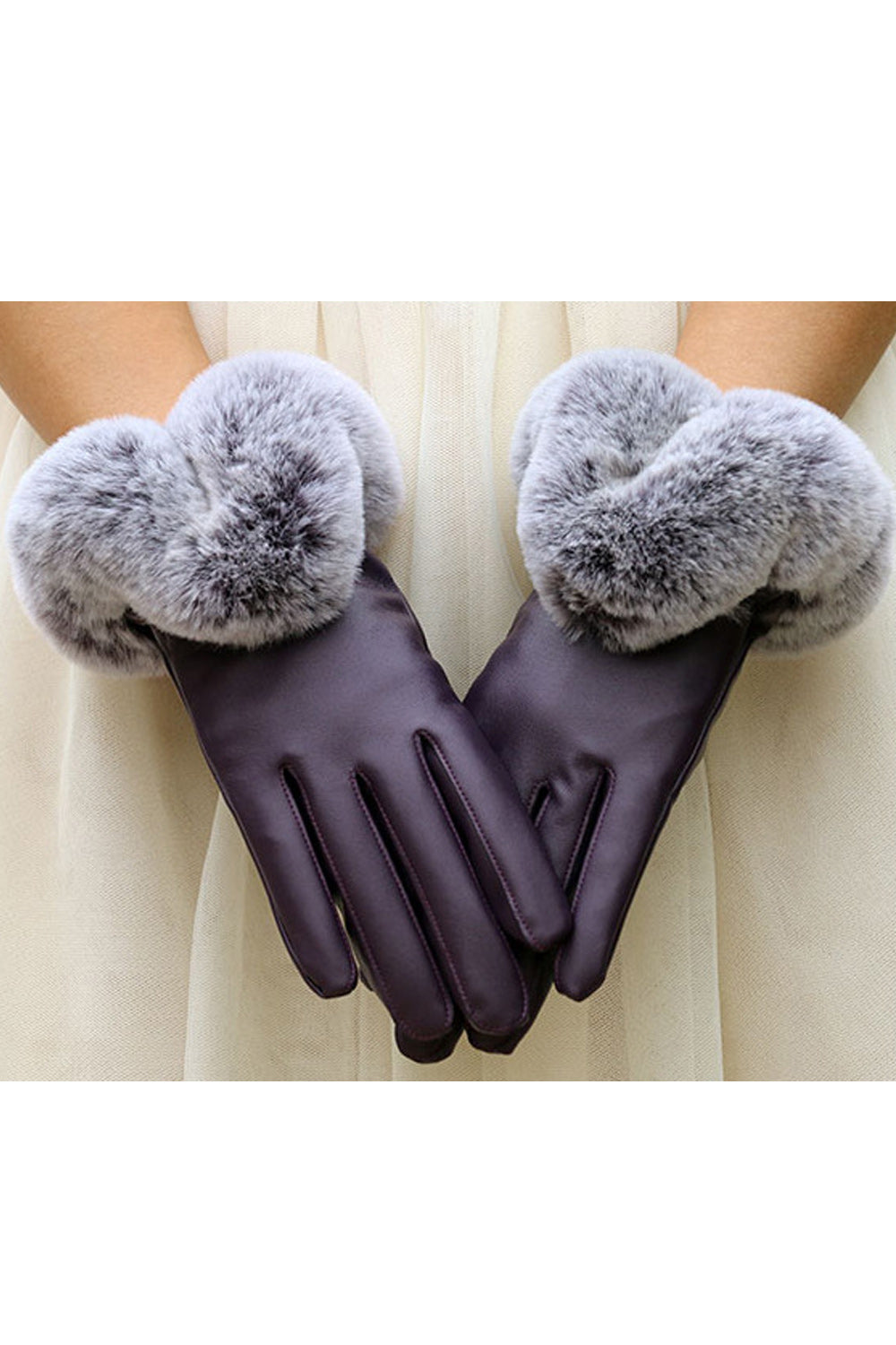 Women Magnificent Styled Solid Colored Cozy PU Leather Gloves