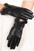 Women Thick Lovely Solid Pattern Stylish PU Leather Gloves