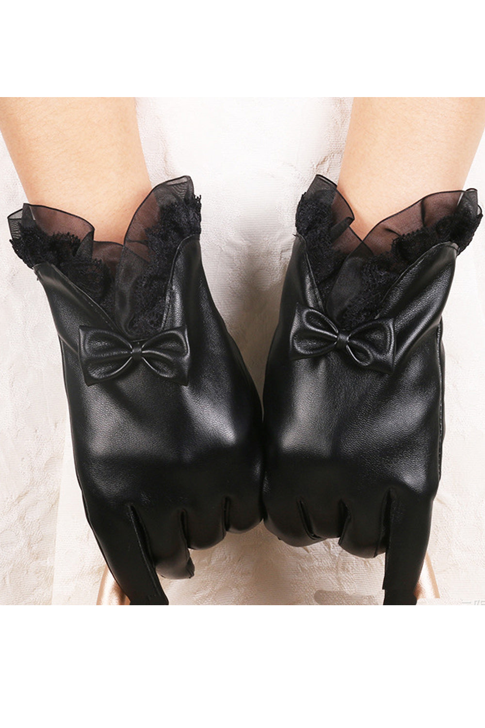 Women Thick Lovely Solid Pattern Stylish PU Leather Gloves