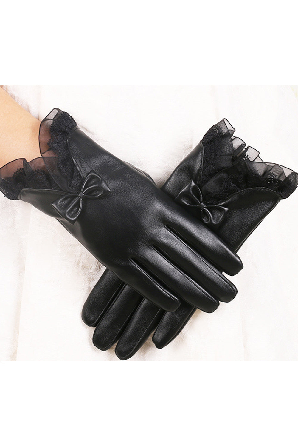 Women Thick Lovely Solid Pattern Stylish PU Leather Gloves