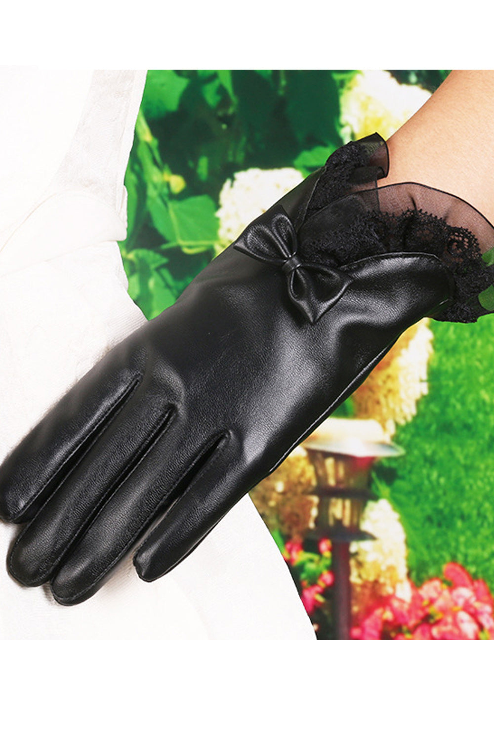 Women Thick Lovely Solid Pattern Stylish PU Leather Gloves