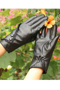 Women Leather Solid Colored Warm Fashionable PU Gloves