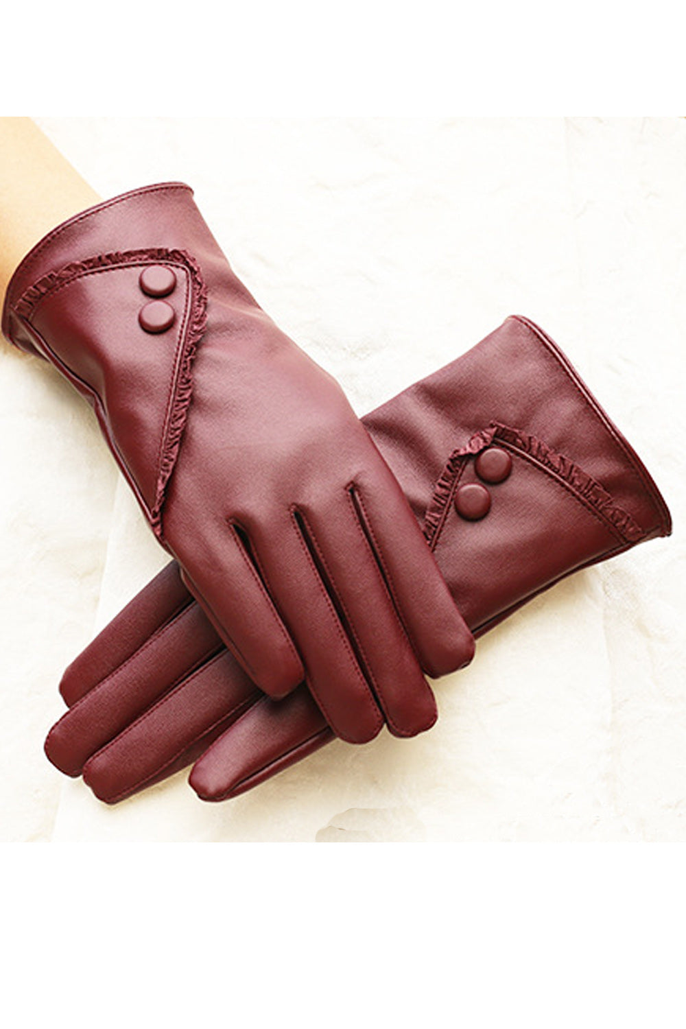 Women Leather Solid Colored Warm Fashionable PU Gloves