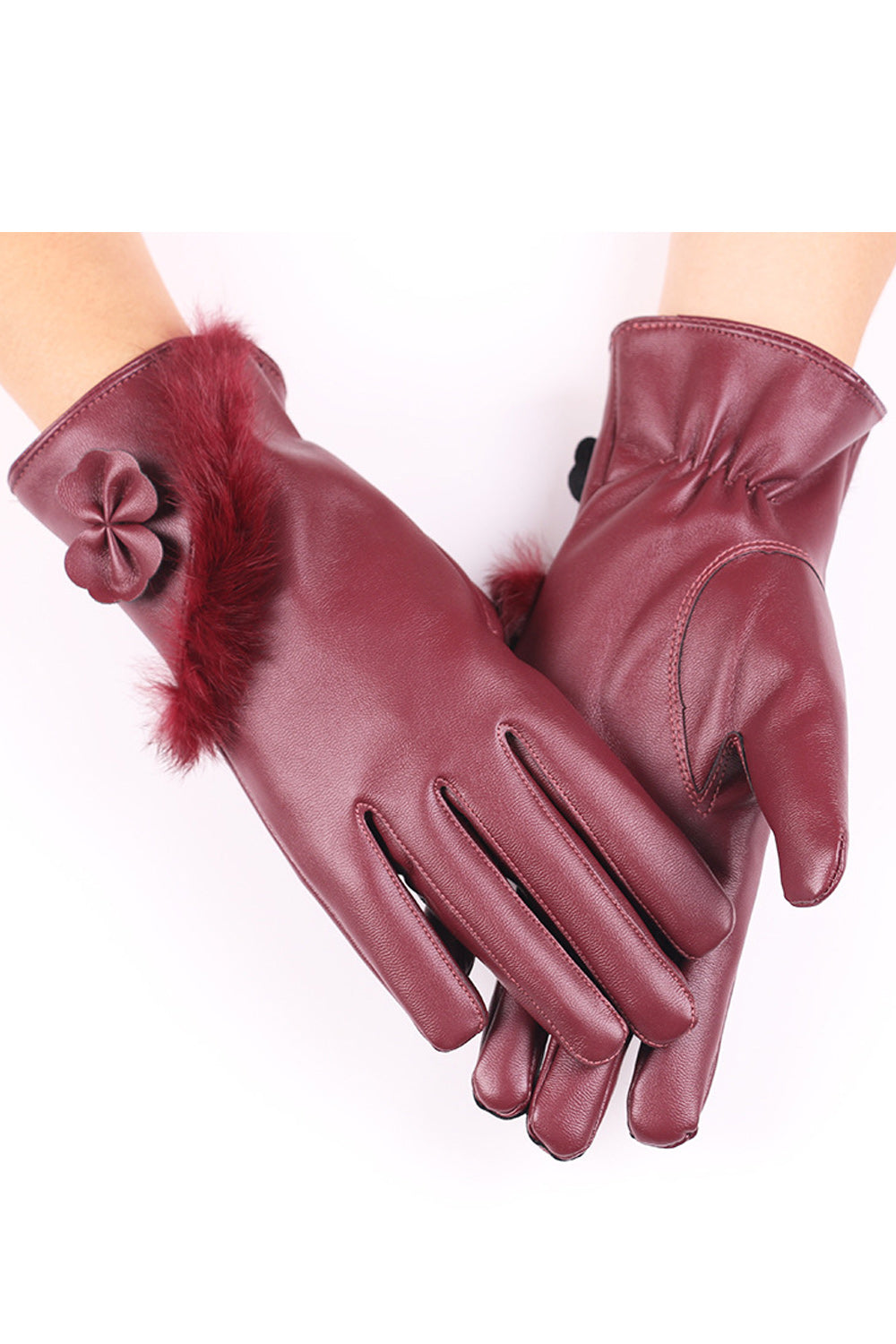 Women Leather Solid Colored Warm Fashionable PU Gloves