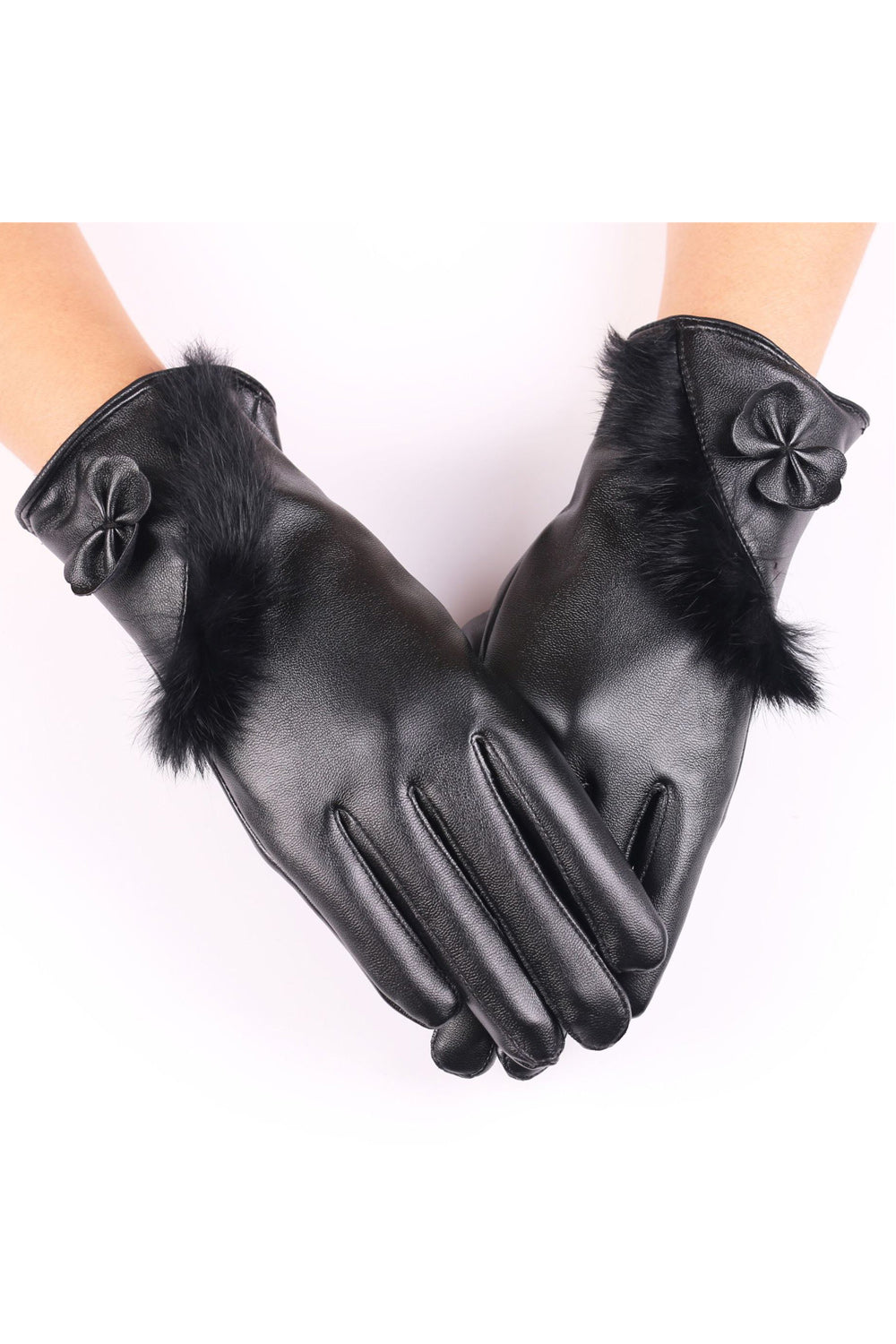 Women Leather Solid Colored Warm Fashionable PU Gloves