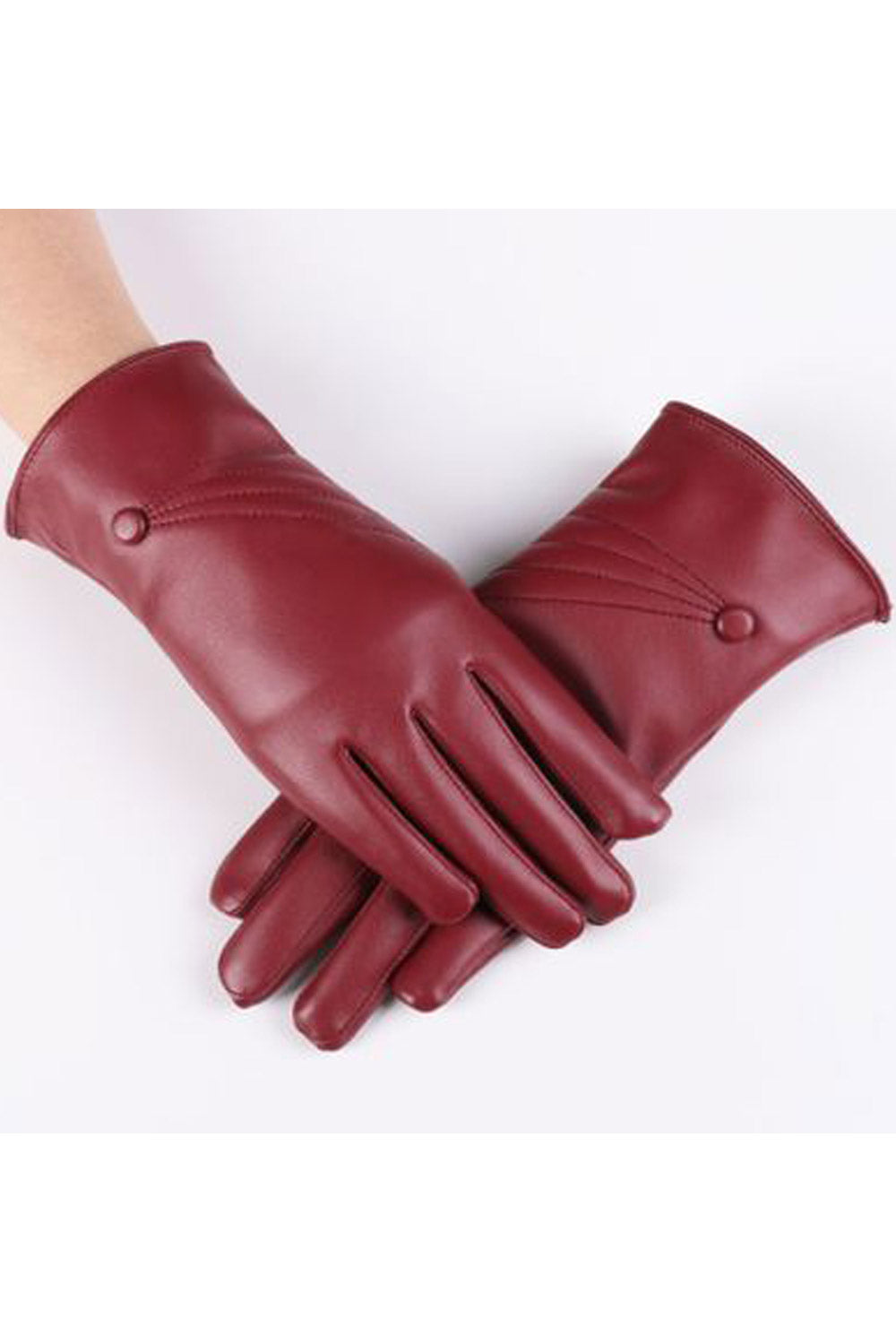 Women Leather Solid Colored Warm Fashionable PU Gloves