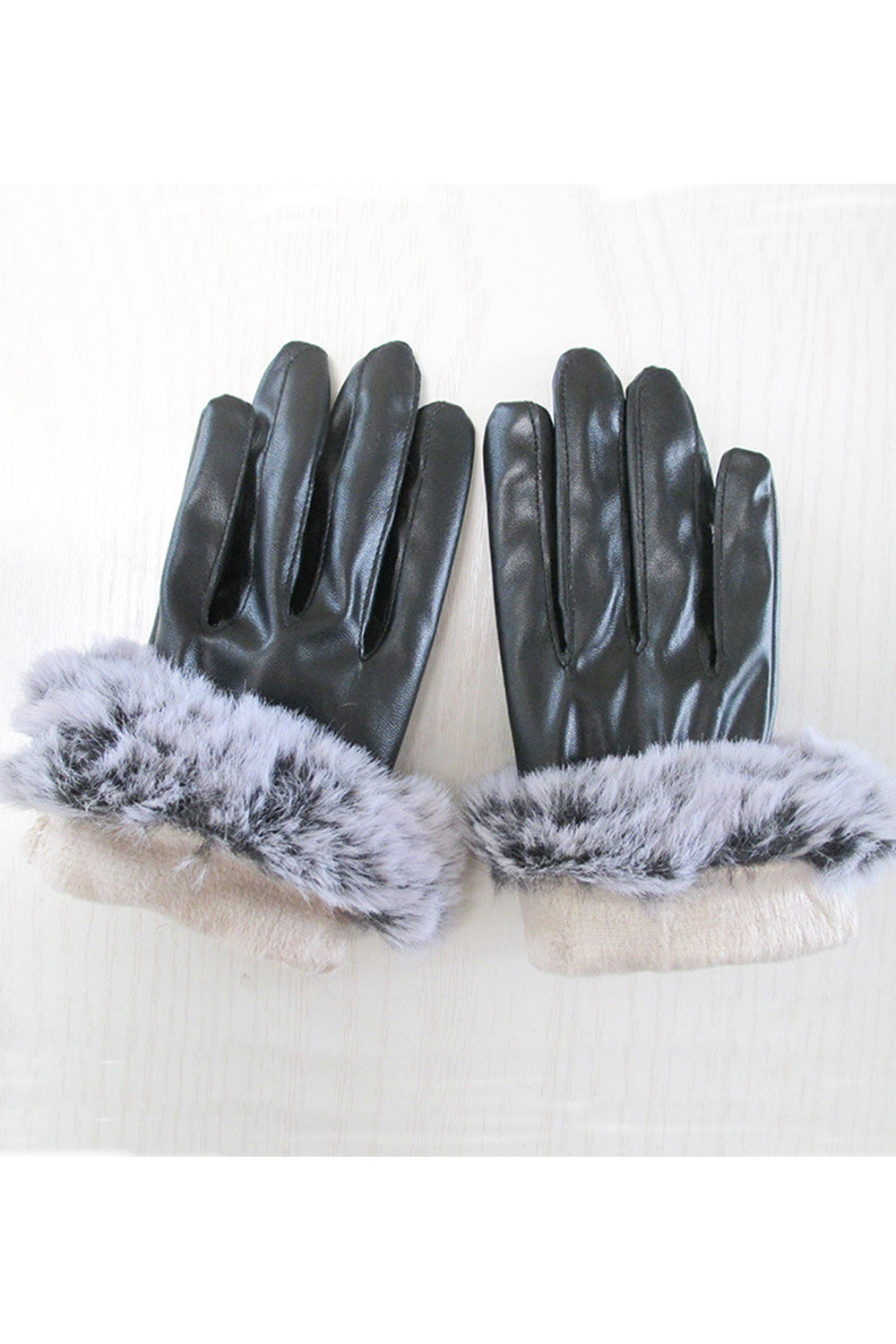 Women Soft Solid Colored Warm Convenient PU Leather Gloves