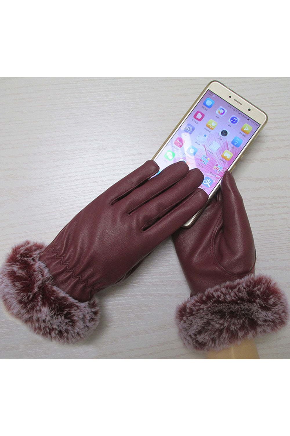 Women Soft Solid Colored Warm Convenient PU Leather Gloves