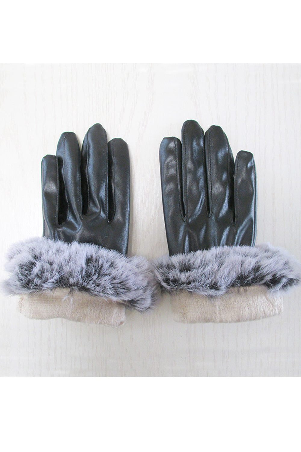 Women Soft Solid Colored Warm Convenient PU Leather Gloves