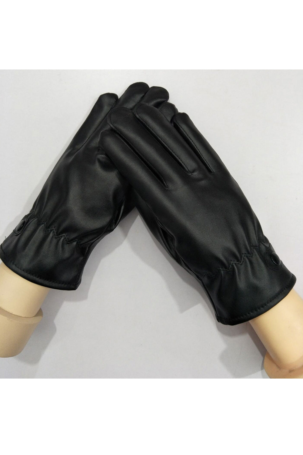 Women Warm Solid Colored Thick Elegant Winter PU Leather Gloves