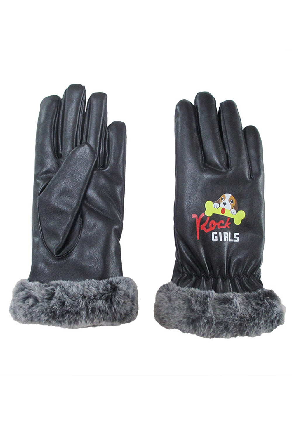 Women Printed Pattern Lovely Styled Casual Warm PU Leather Gloves