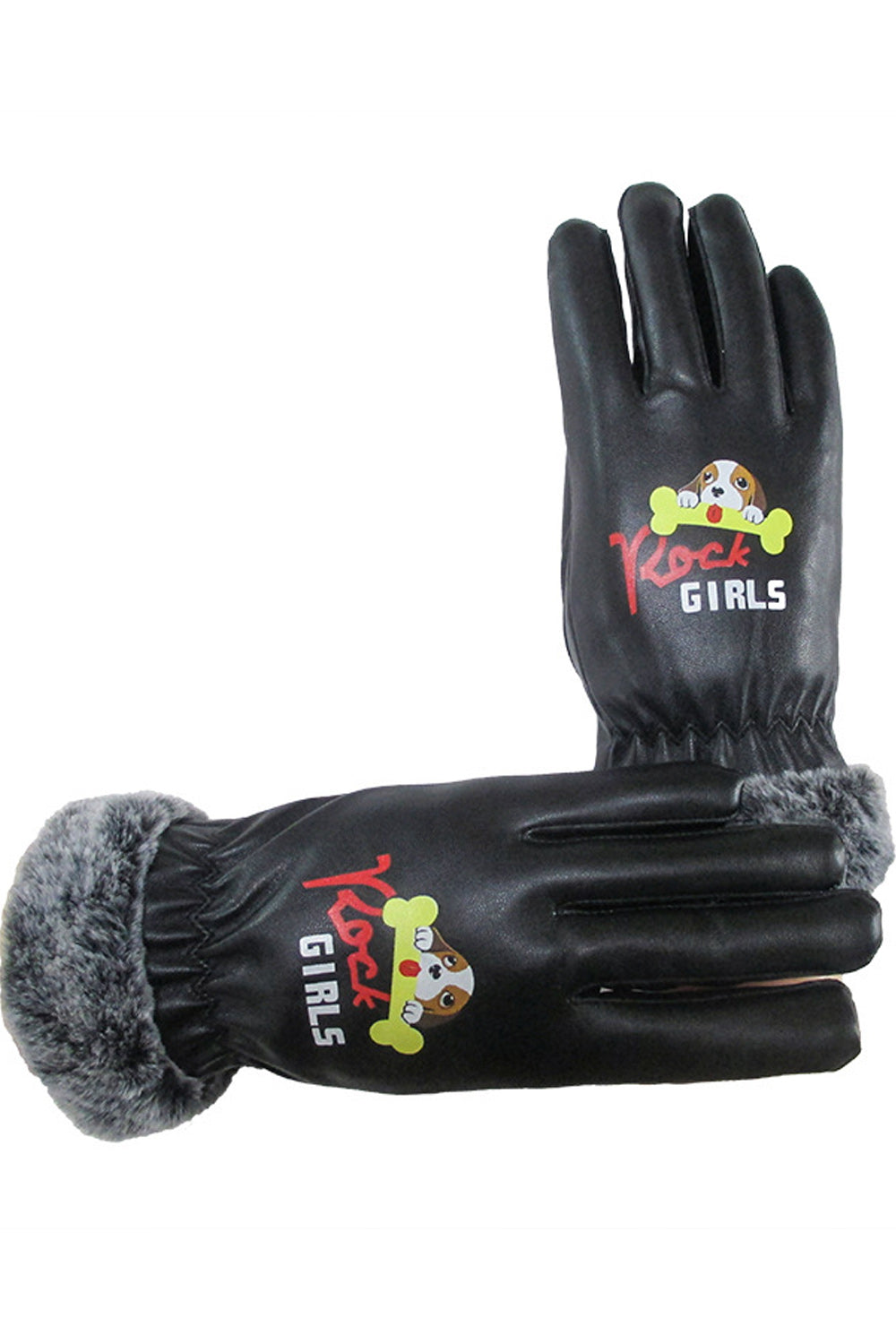 Women Printed Pattern Lovely Styled Casual Warm PU Leather Gloves