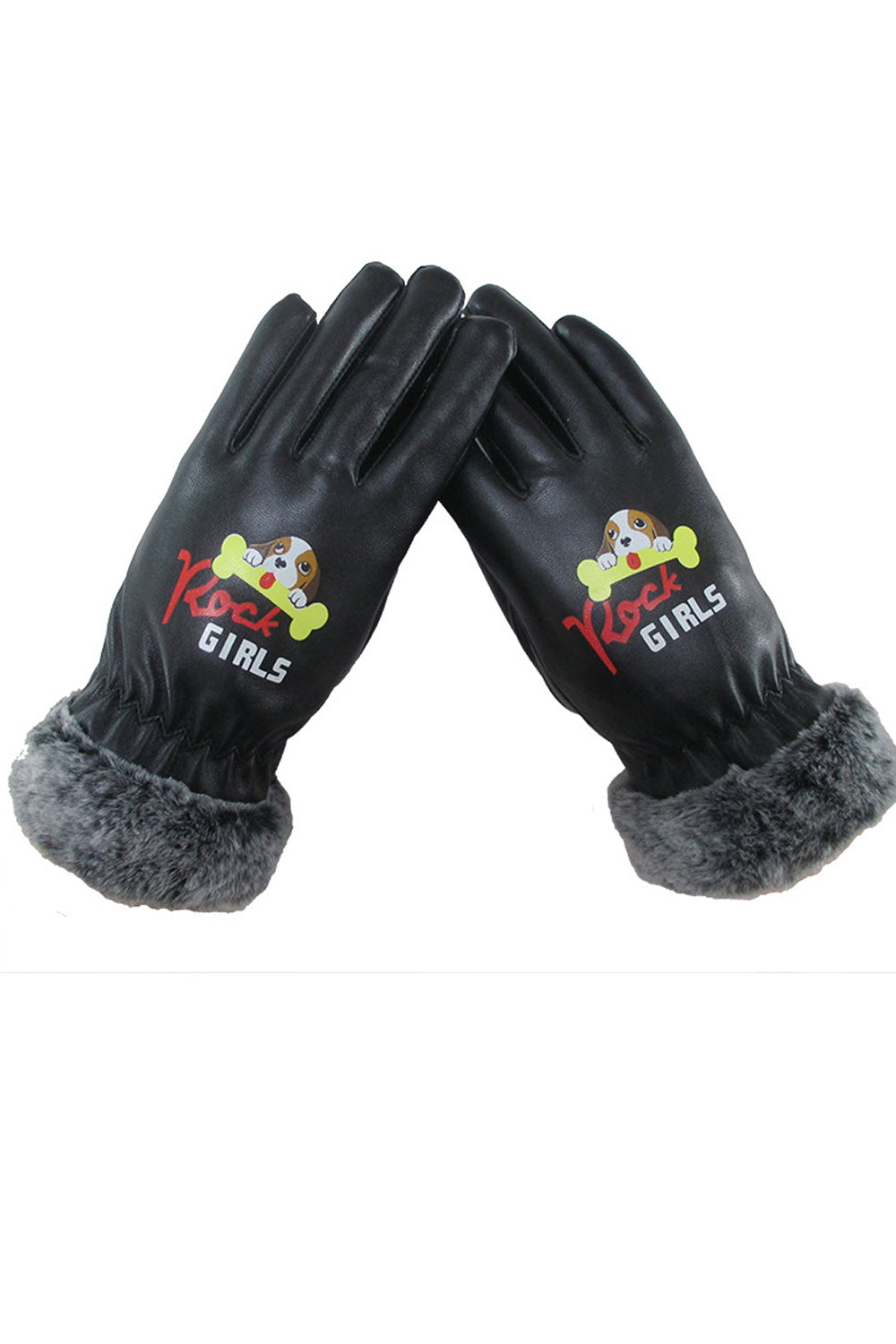 Women Printed Pattern Lovely Styled Casual Warm PU Leather Gloves