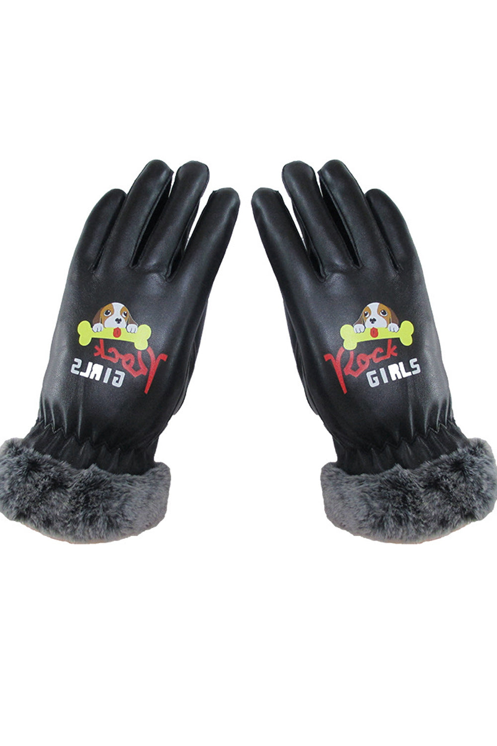 Women Printed Pattern Lovely Styled Casual Warm PU Leather Gloves