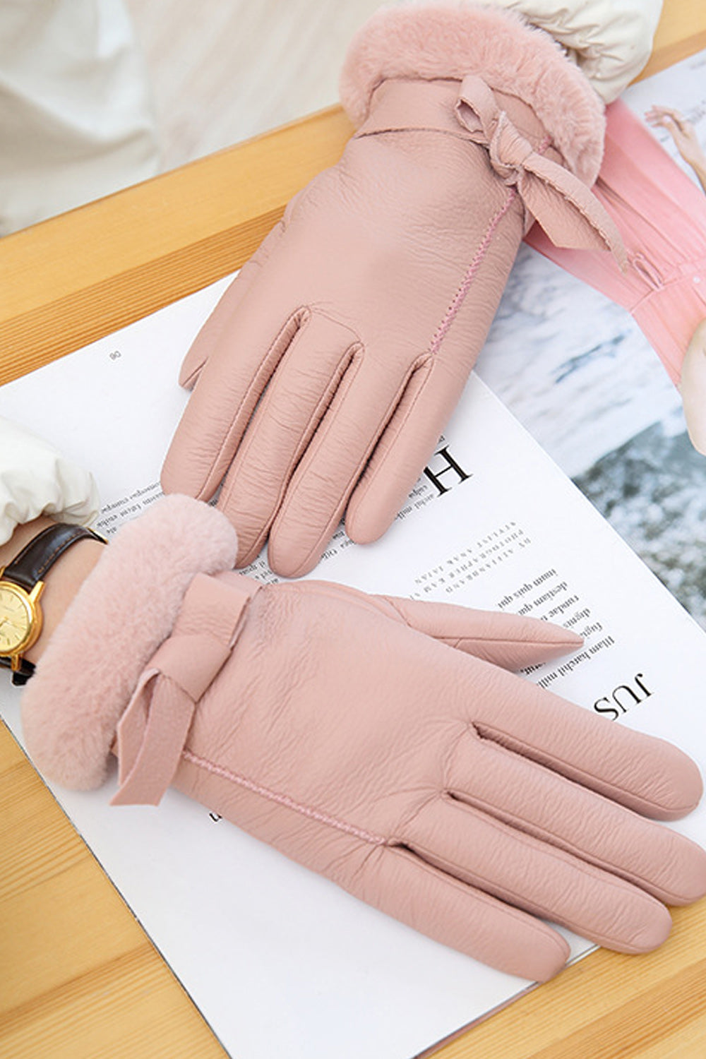 Women Soft Solid Colored Warm Winter Season PU Gloves