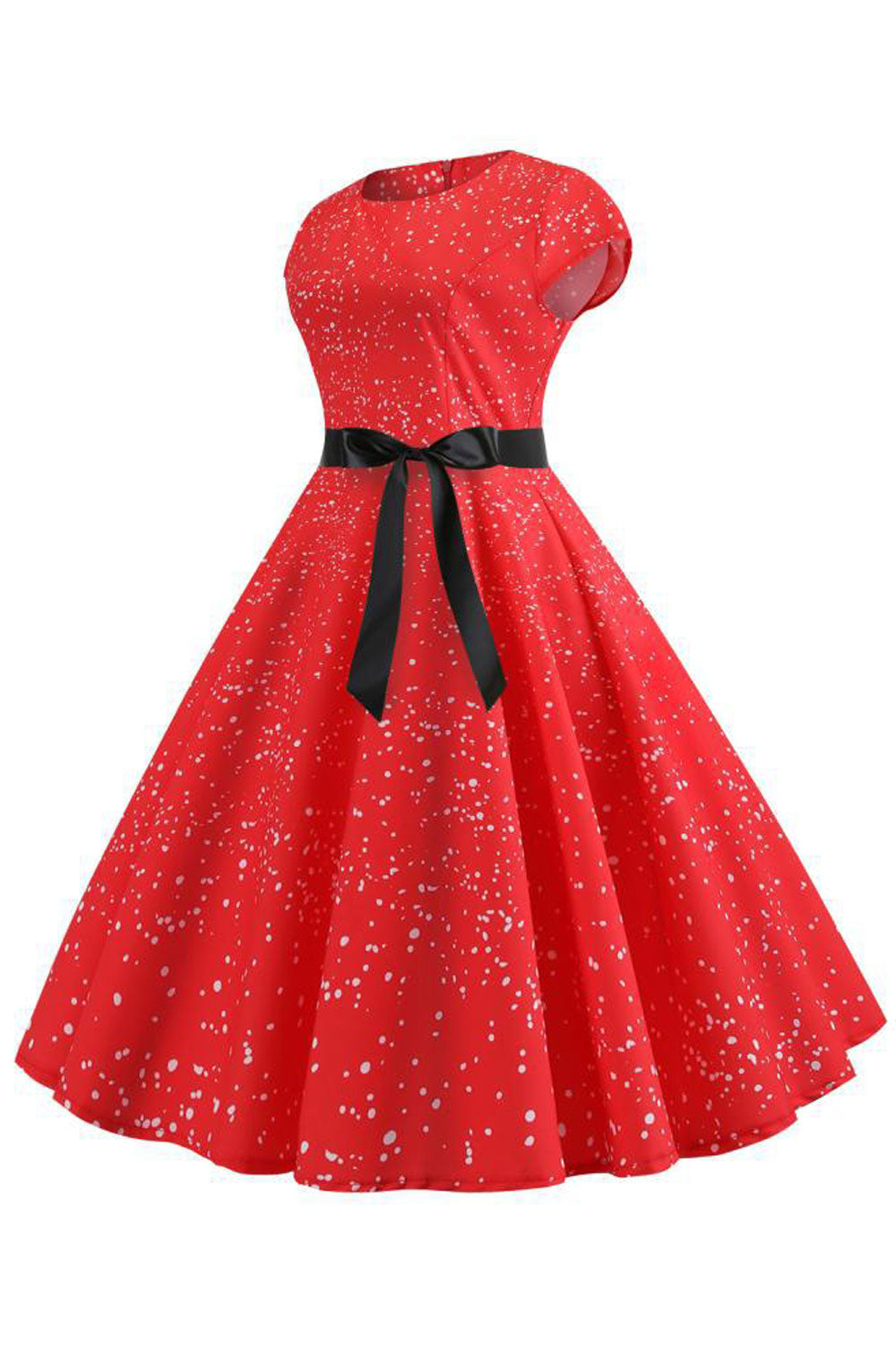 Women Round Neck Small Sleeve Printed Swing Dress