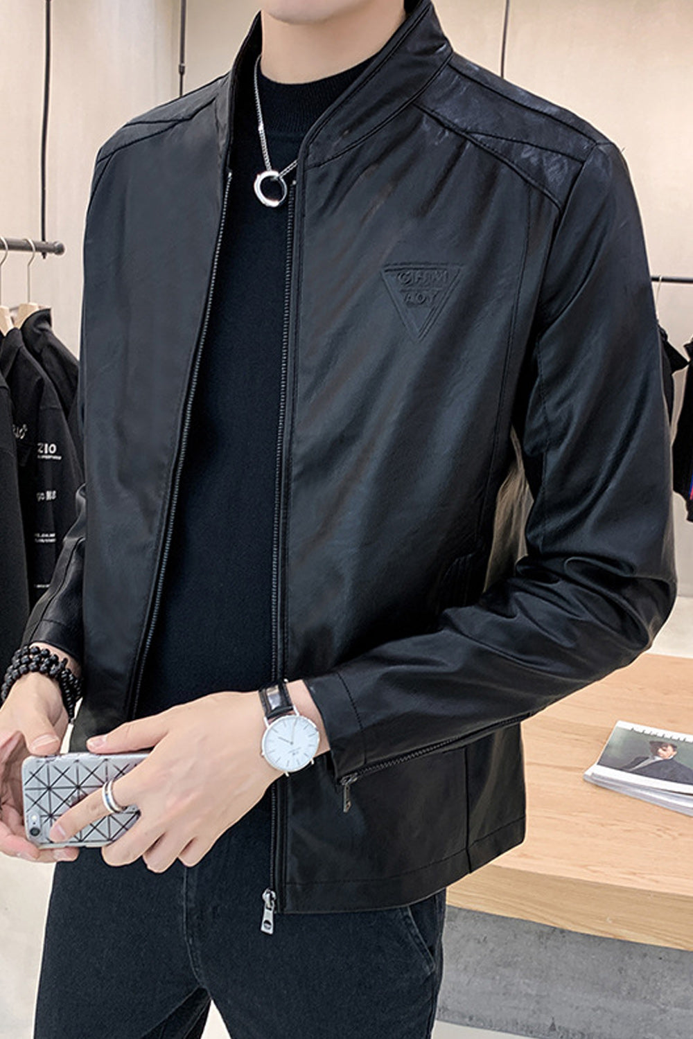 Men Beautiful Zipper Closure Solid Color Hoodie