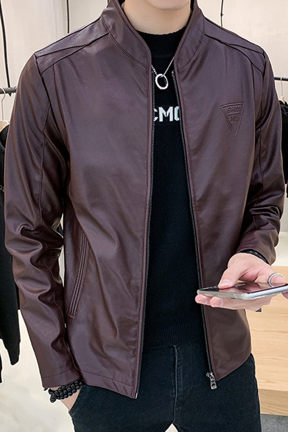 Men Beautiful Zipper Closure Solid Color Hoodie