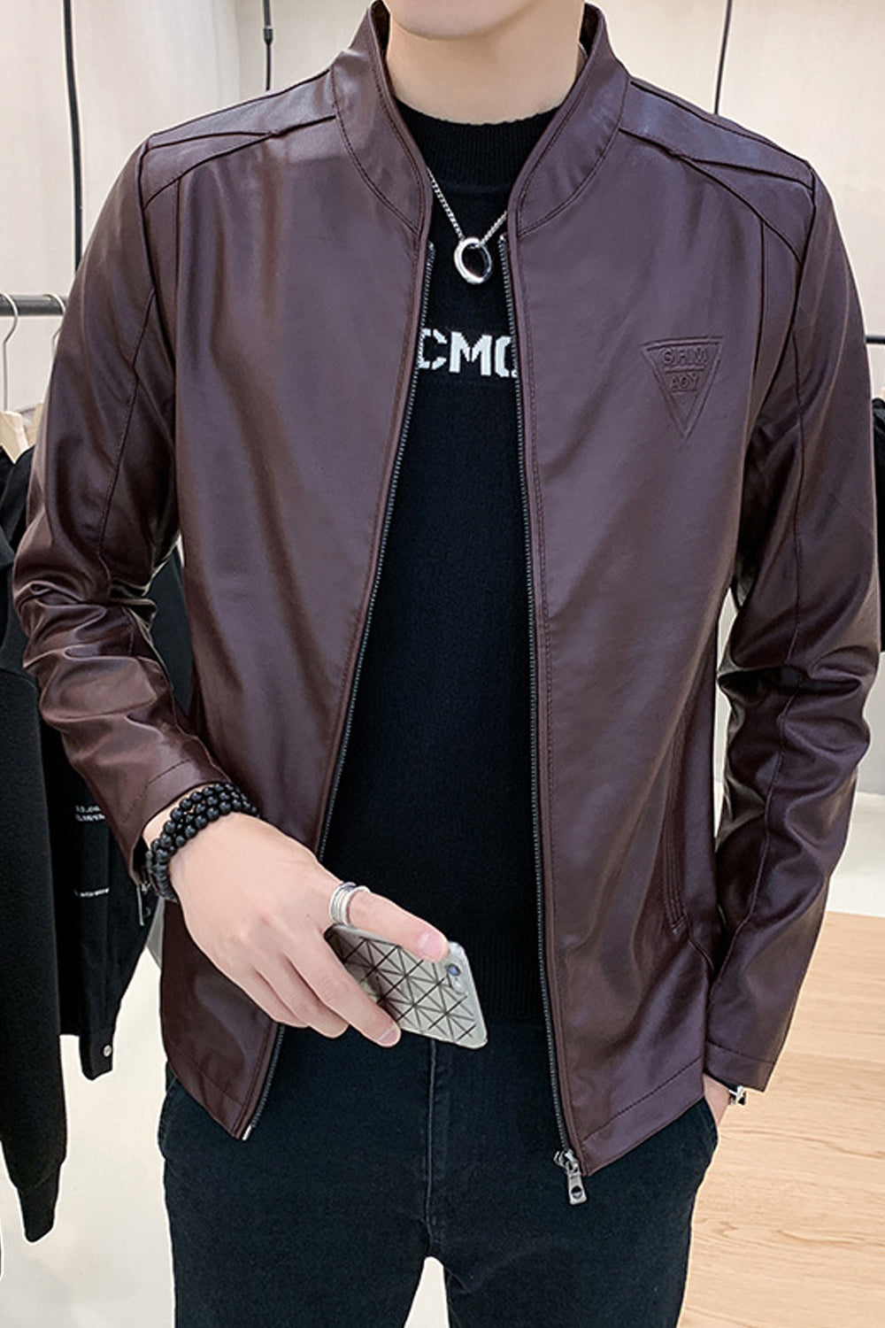 Men Beautiful Zipper Closure Solid Color Hoodie