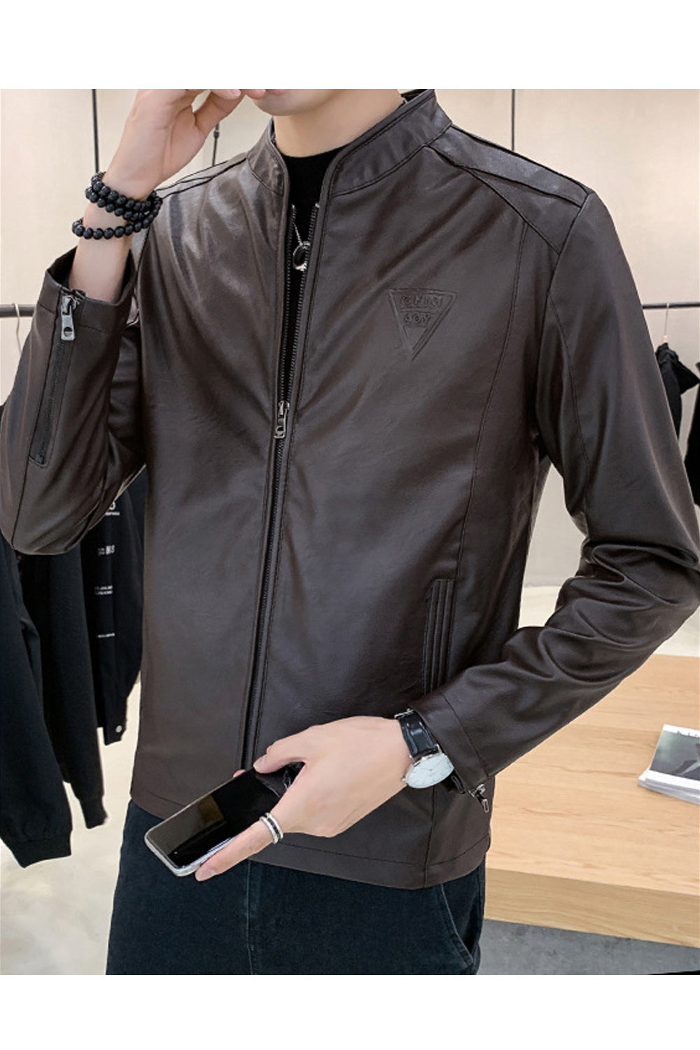 Men Beautiful Zipper Closure Solid Color Hoodie